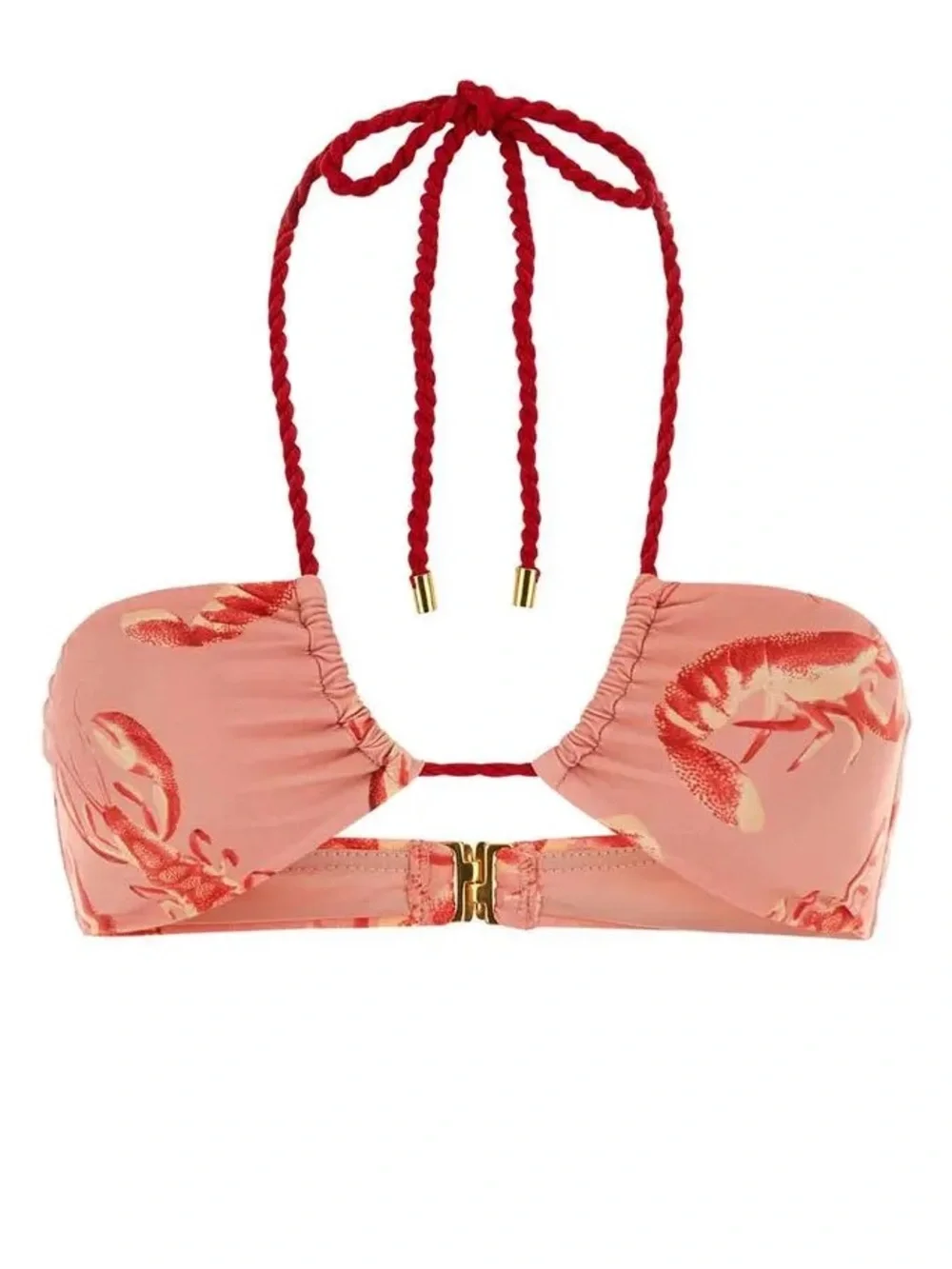NWT Farm Rio Pink Lobster Print Bandeau Bikini Top Size L Braided Halter Swim